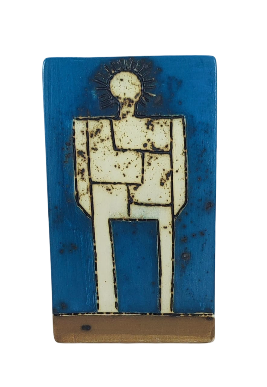 Handmade ceramic bronze age man tile