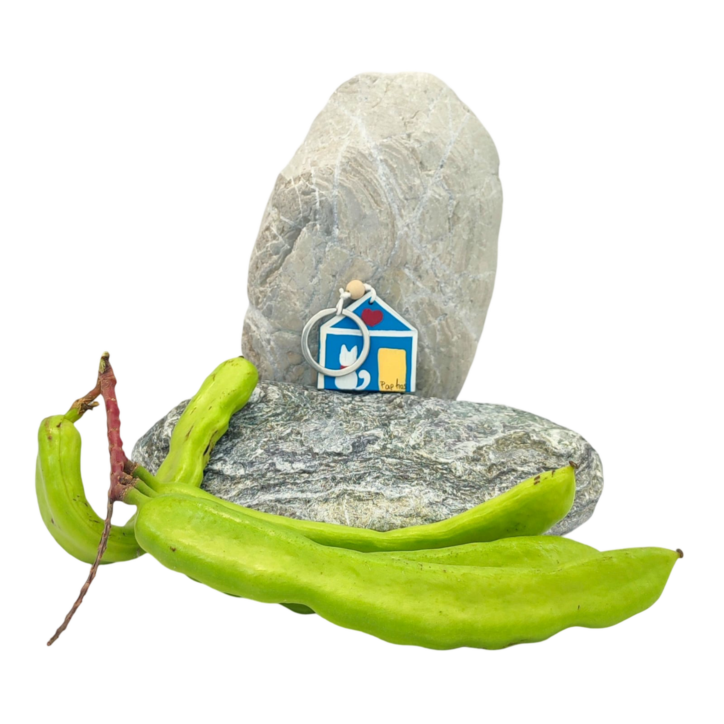 Handmade wooden house cat keychain